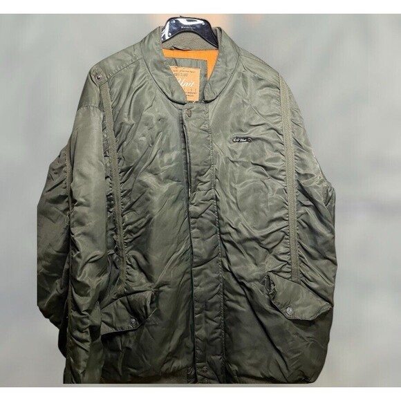 G Unit Mens XL Green Orange Flyers Pockets Full Zip Bomber Jacket Heavyweight - Picture 2 of 7